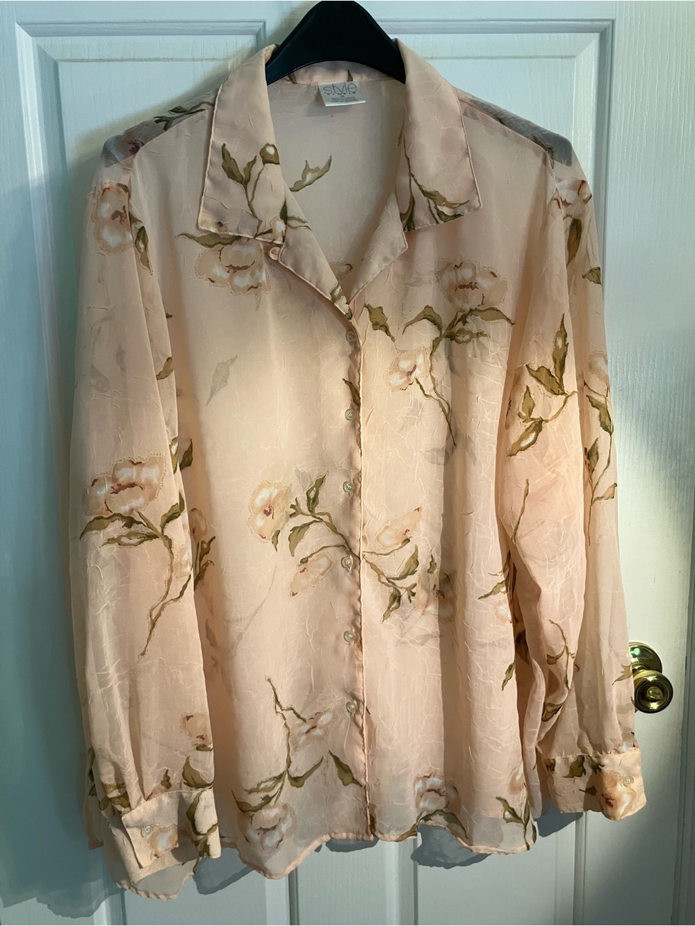 Sheer Pale Peach Floral Button-Down Blouse by Style & Co.